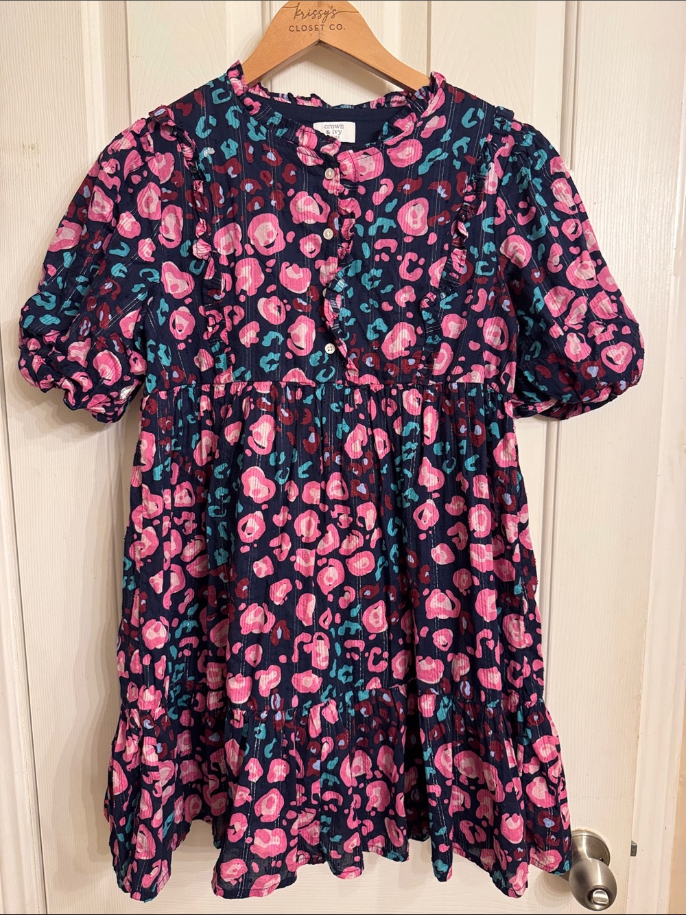 crown & ivy Navy Dress with Pink and Teal Floral Print